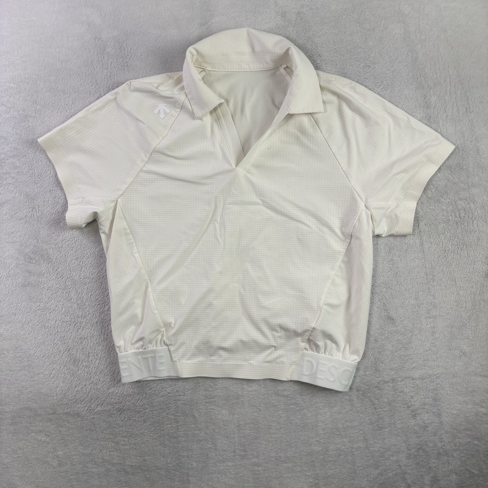 Descente White Short Sleeve Collared Pullover Shirt Activewear Athletic Women XS